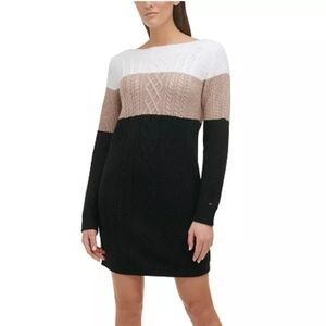 Tommy Hilfiger Colorblock Long Sleeve Dress - Black, White, Tan